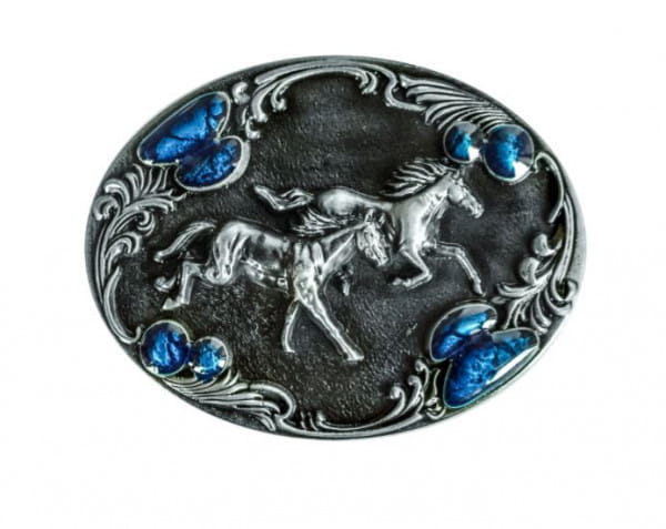 Buckle- Horses Blue Emaille